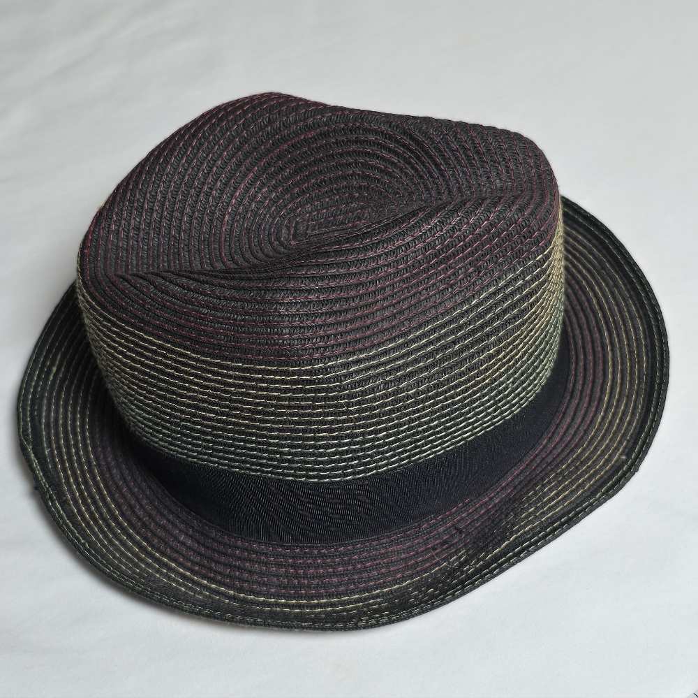 Christys Crown Series Vintage Paper Straw Striped Fedora Hat Size Medium - Picture 4 of 6
